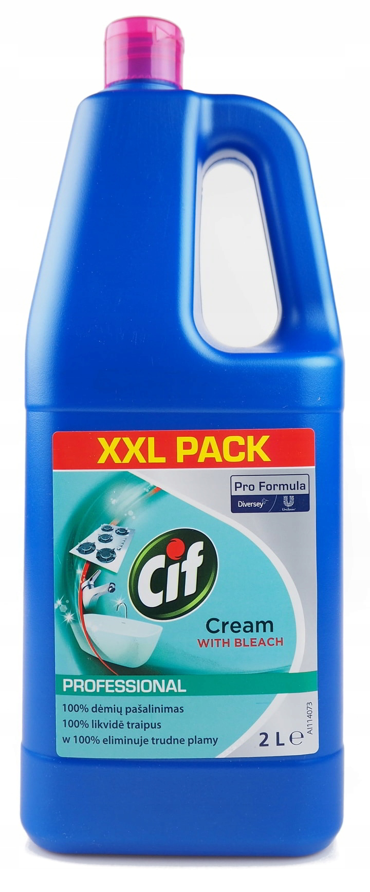 CIF mleczko do szorowania Cream with Bleach 2L, niebieska butelka z różową nakrętką, XXL Pack Professional