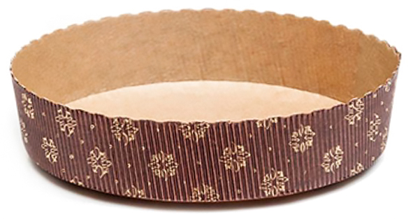 Foremka papierowa TARTA fi-155 x 35mm brązowa-złoty wzorek 1 szt Okrągła foremka papierowa do pieczenia, tzw. tarty. Ściany boczne wykonane są z nieprzywierającego, odpornego na tłuszcz papieru falistego, podstawa wykonana została z nieprzywierającego, falistego, mikroperforowanego papieru. Można w niej wypiekać w t...