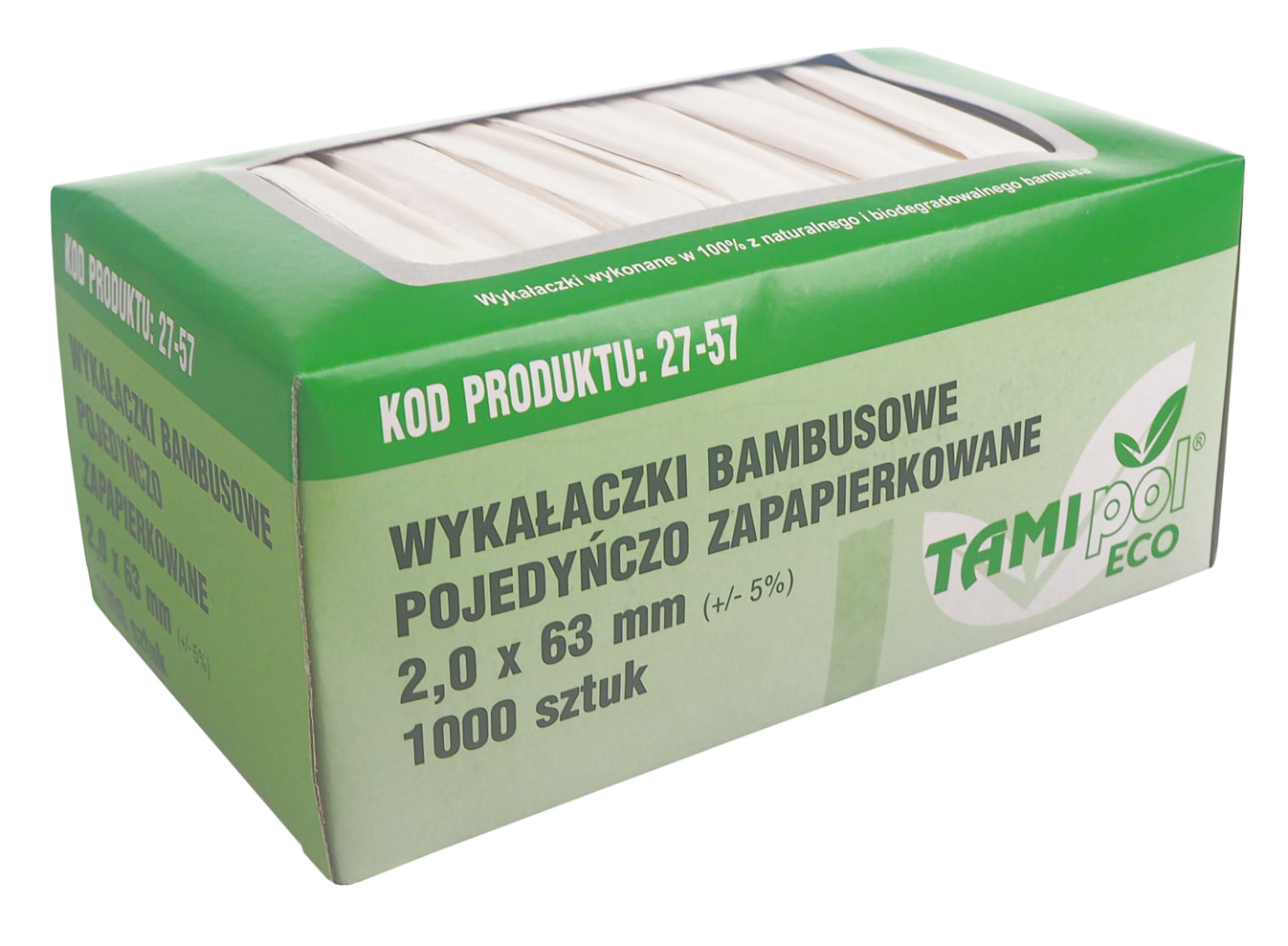 Wykałaczki drewniane stanowią niezbędny element każdego lokalu gastronomicznego. Zaostrzone z dwóch stron. Pakowane pojedynczo w torebeczki papierowe.

Długość: 65mm
Opakowanie zawiera: 1 000szt