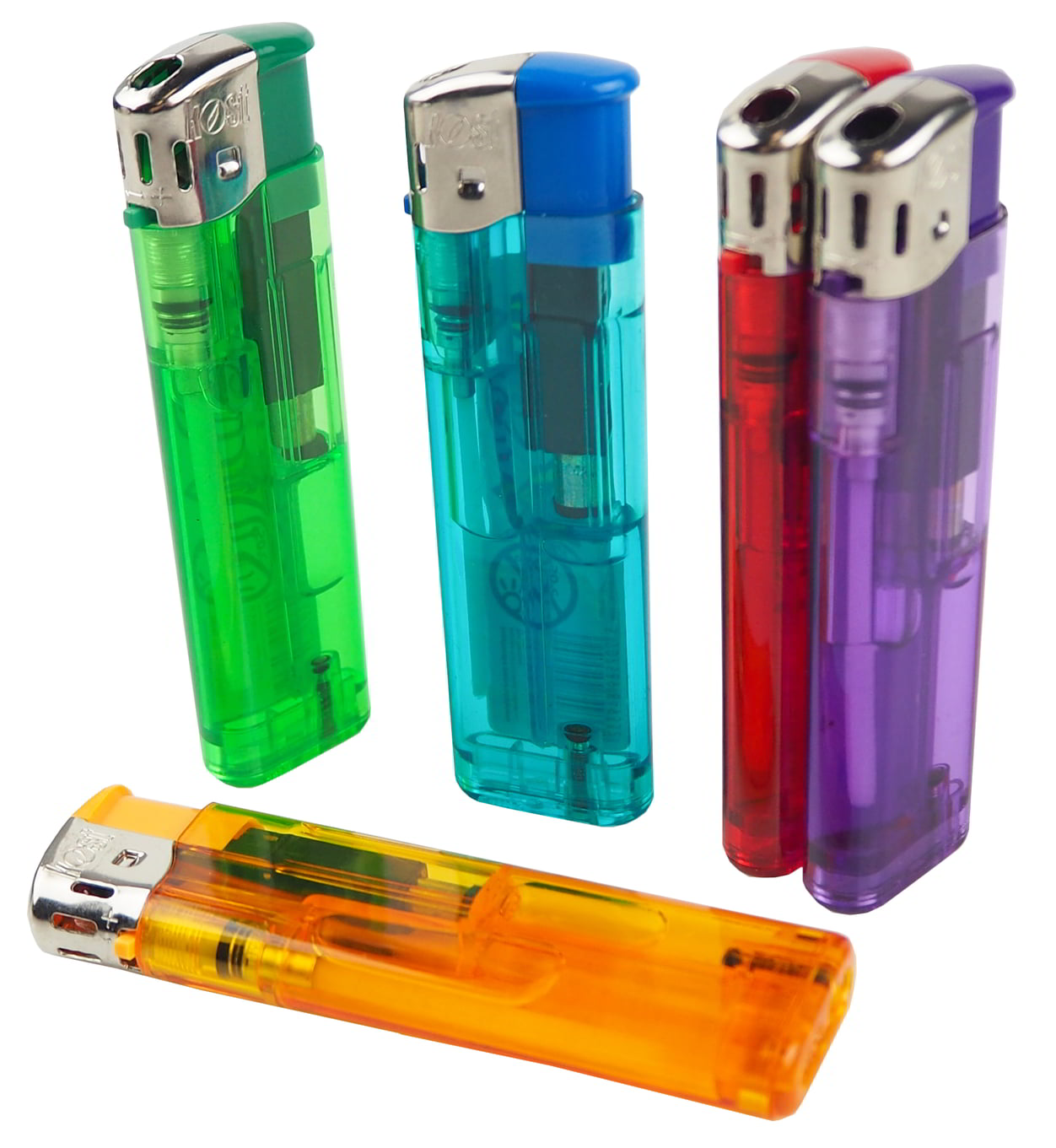 Zapalniczka KOST piezo transparent CR Zapalniczka KOST piezo transparent w kolorach: zielonym, błękitnym, czerwonym, fioletowym i żółtym