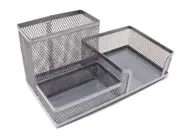Przybornik metalowy na karteczki biurowe SREBRNY 17x8x14cm