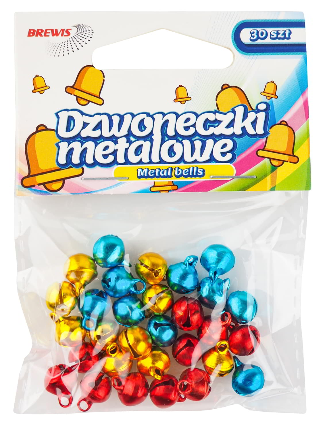 Dzwoneczki metalowe 1cm mix kolorów 30 sztuk w opakowaniu Brewis