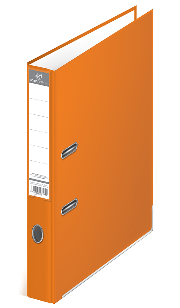 Segregator A4 50 mm MATOWY POMARAŃCZOWY Ekonomiczny segregator wykonany z kartonu o grubości 2mm, gramatura 1170gsm. Wyposażony w dolną listwę wzmacniającą oraz dwustronną, wymienną etykietę grzbietową. Wzmocniony otwór na palec. Zmieści 300 kartek. Szerokość grzebietu: 50mm