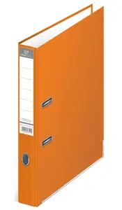 Segregator A4 50 mm MATOWY POMARAŃCZOWY Ekonomiczny segregator wykonany z kartonu o grubości 2mm, gramatura 1170gsm. Wyposażony w dolną listwę wzmacniającą oraz dwustronną, wymienną etykietę grzbietową. Wzmocniony otwór na palec. Zmieści 300 kartek. Szerokość grzebietu: 50mm