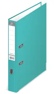 Segregator A4 50 mm MATOWY TURKUSOWY Ekonomiczny segregator wykonany z kartonu o grubości 2mm, gramatura 1170gsm. Wyposażony w dolną listwę wzmacniającą oraz dwustronną, wymienną etykietę grzbietową. Wzmocniony otwór na palec. Zmieści 300 kartek. Szerokość grzebietu: 50mm