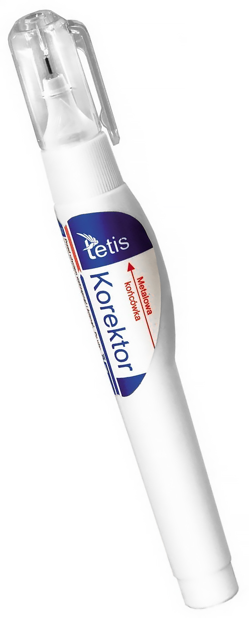 Korektor metal w piórze 7ml TETIS Korektor TETIS w piórze 7ml z metalową końcówką aplikatora, biały.
