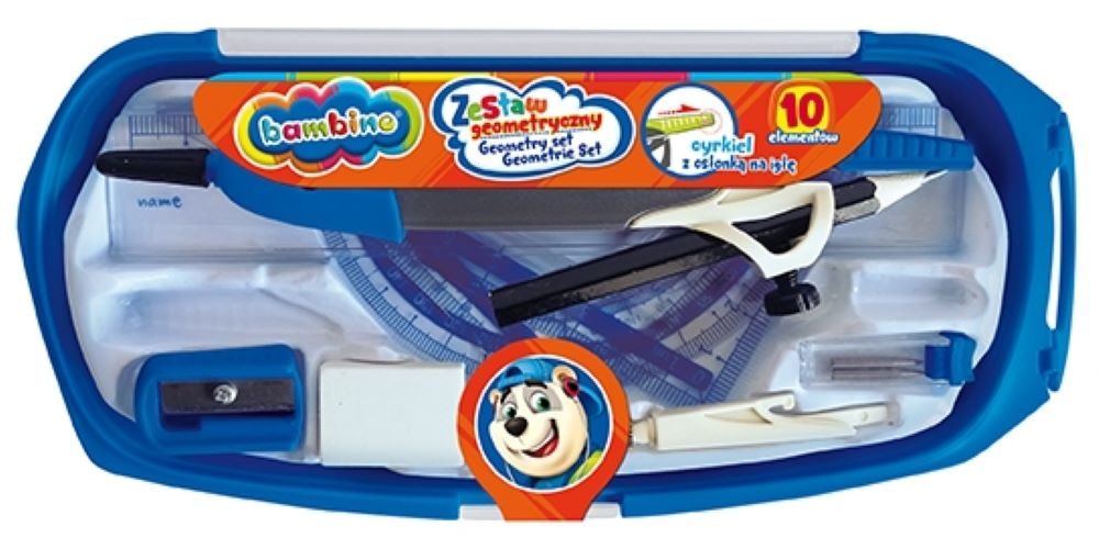 Zestaw geometryczny przyda się w szkole, w szczególności na zajęciach matematycznych. Opakowanie zamykane z organizerem zawiera:

   *Cyrkiel
   *Uniwersalny uchwyt na ołówek
   *dwie ekierki
   *linijka 15 cm
   *kątomierz
   *ołówek
   *zapas...