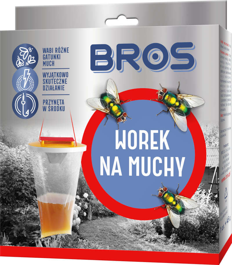 Worek na muchy BROS komplet z przynętą w środku, pułapka na owady z zbiornikiem