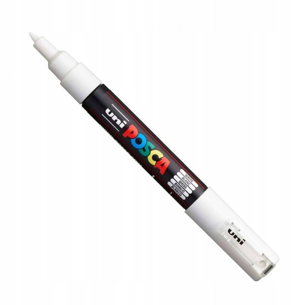 Marker z Farbą plakat.UNI PC-1M POSCABiały nr 1 Marker Uni Posca PC-1M biały z pędzelkowym końcówką do pisania po każdej powierzchni.