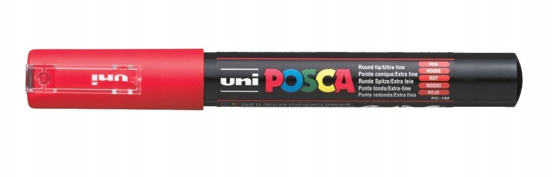 Marker Uni Posca PC-1M czerwony z okrągłą końcówką do pisania i rysowania.