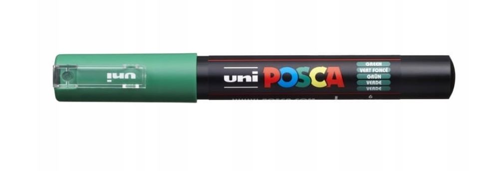 Marker UNI POSCA PC-1M z pędzelkiem zielony do pisania po różnych powierzchniach.