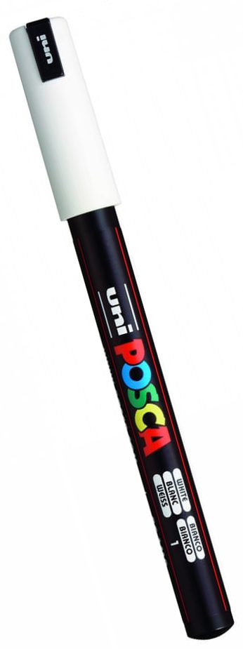 Marker POSCA PC-1MR z farbą plakatową, biały, grubość linii 0,7-1,0 mm, do pisania na papierze i wielu powierzchniach.