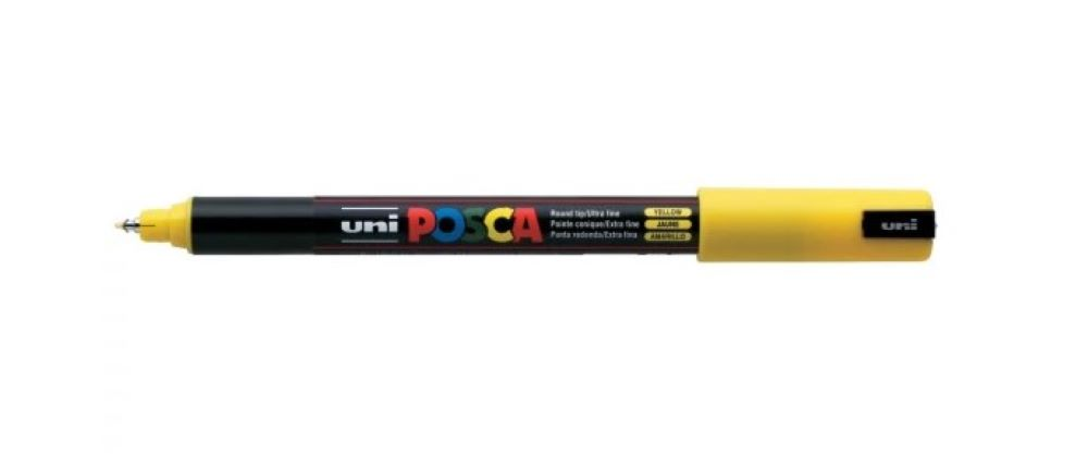 Marker Uni Posca PC-1MR żółty z cienką linią pisania do pisania na różnych powierzchniach.
