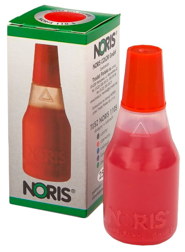 Tusz Noris 110S czerwony 25ml wodny bezolejowy do stempli w butelce z aplikatorem
