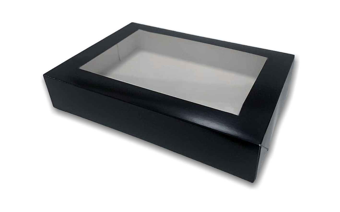 Pudełko na sushi czarne z okienkiem, wymiary 220x140x50 mm, jednoczęściowe klejone.