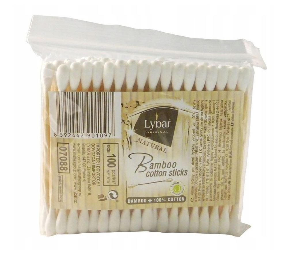 Patyczki bambusowe LYBAR z bawełną worek 100 sztuk, naturalne do higieny osobistej.