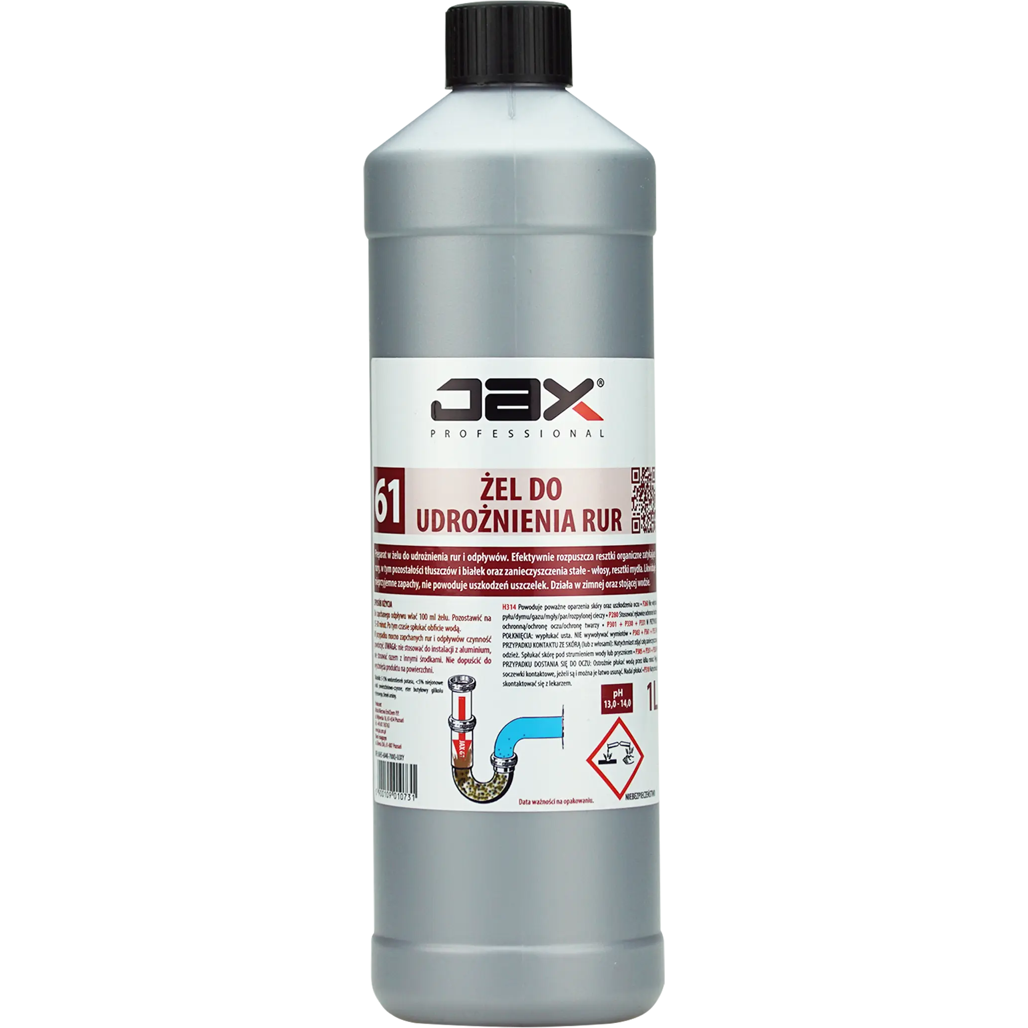 JAX żel do udrażniania rur 61, butelka 1L, środek czyszczący do rur.