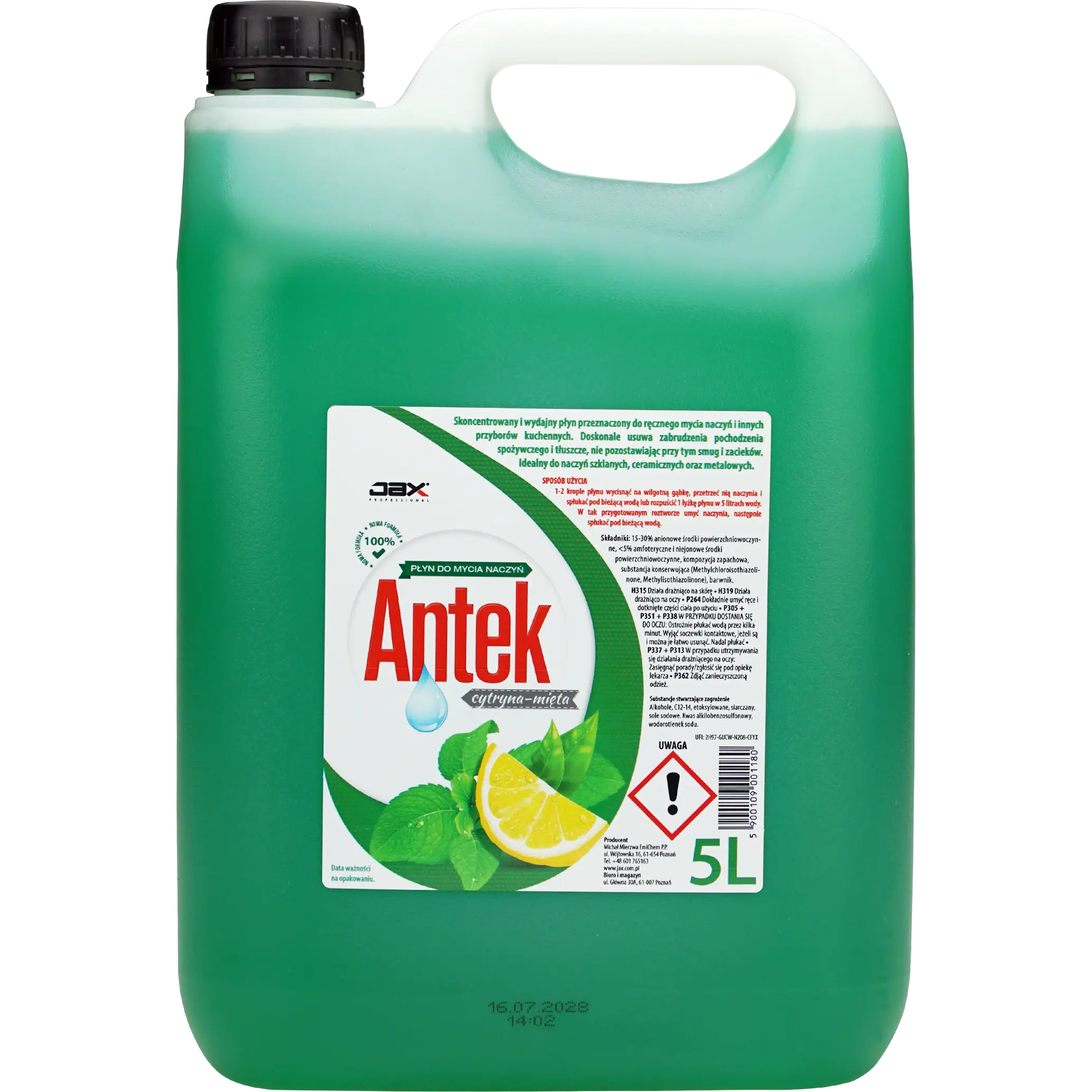 JAX Płyn do naczyń Antek Ultra+ cytryna-mięta 5L zielony