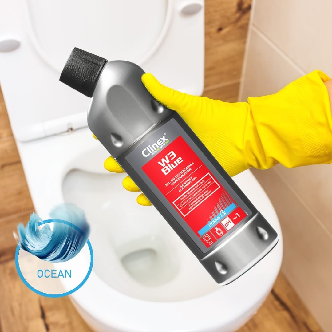 Clinex W3 Blue 1L preparat żel do czyszczenia WC zapach ocean w butelce z czarnym zakrętką