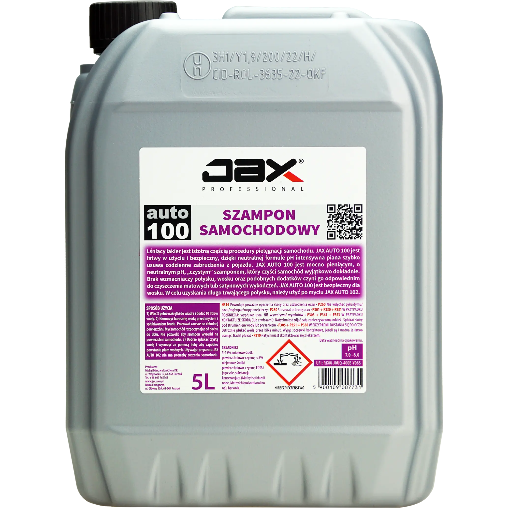 JAX szampon samochodowy Auto 100 w kanistrze 5 litrów do pielęgnacji lakieru pojazdu