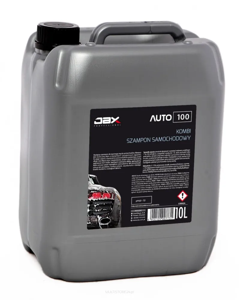 JAX szampon samochodowy AUTO 100 KOMBI 10L kanister z czarnym zakrętką