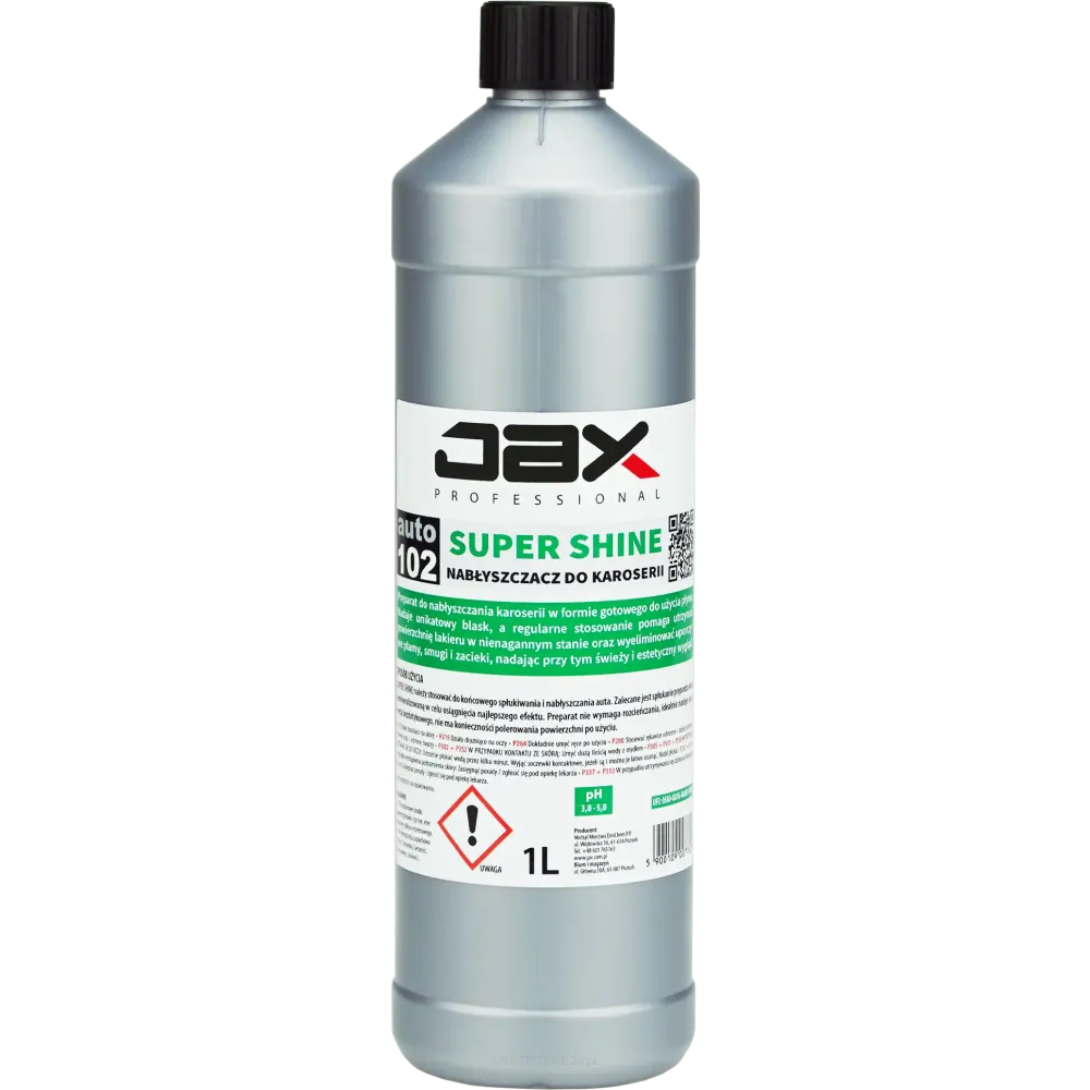 JAX Super Shine 102 nabłyszczacz do karoserii 1L w butelce metalowej z czarnym zakrętką