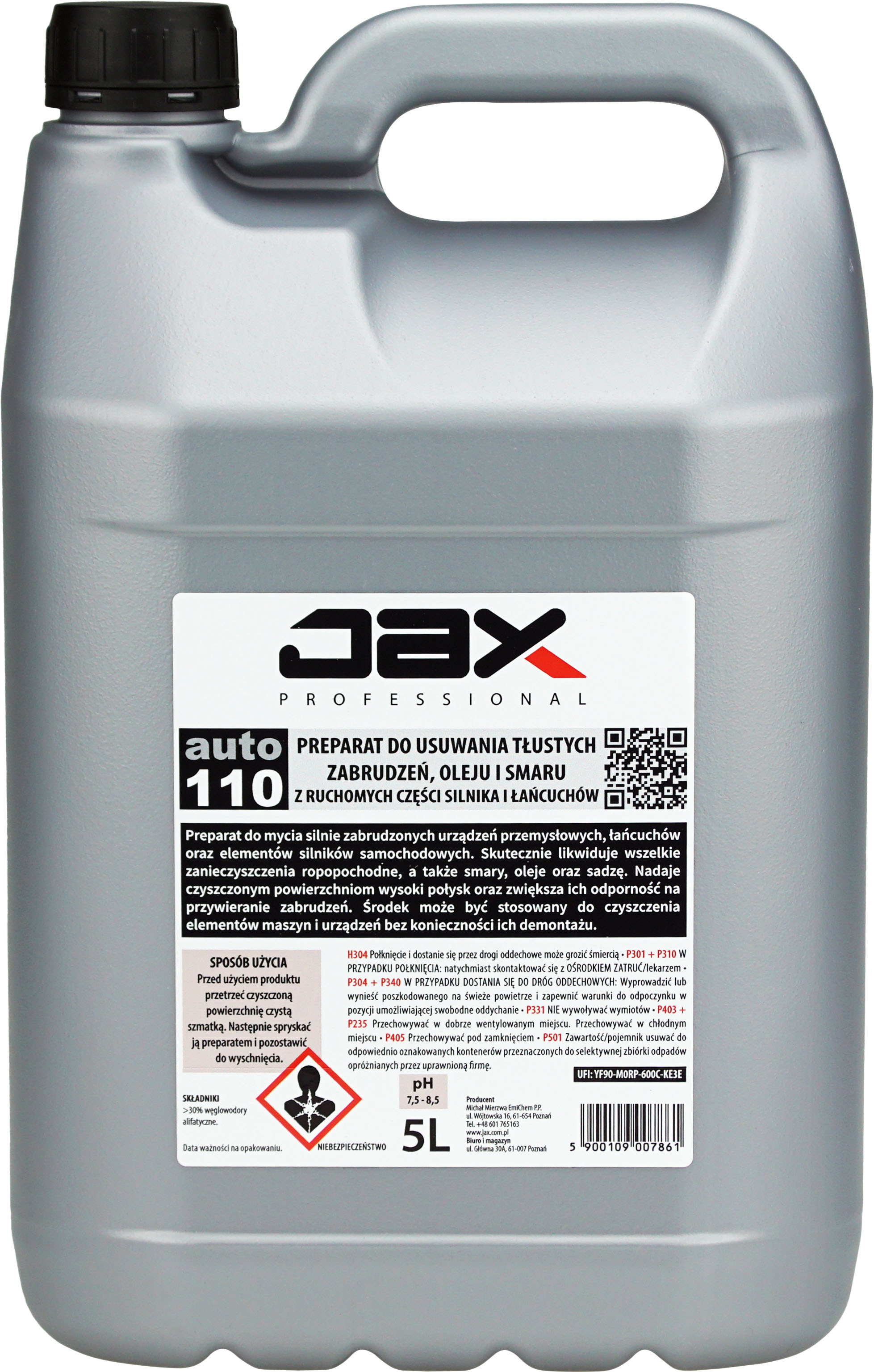 JAX Auto 110 płyn do czyszczenia tłustych zabrudzeń olejów i smarów 5L w plastikowym kanisterze