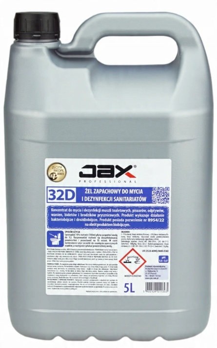 JAX do mycia i dezynfekcji sanitariatów 32D żel 5L z czarnym zakrętką