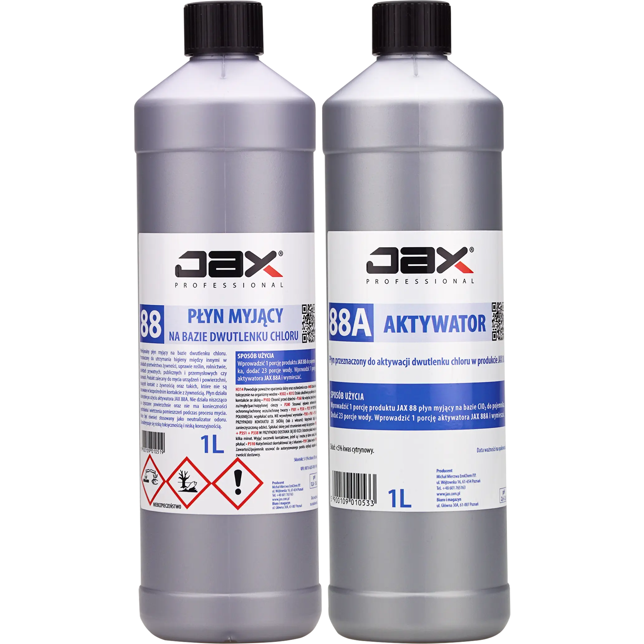 JAX zestaw do dezynfekcji 88/88A dwie butelki 1L płyn myjący i aktywator