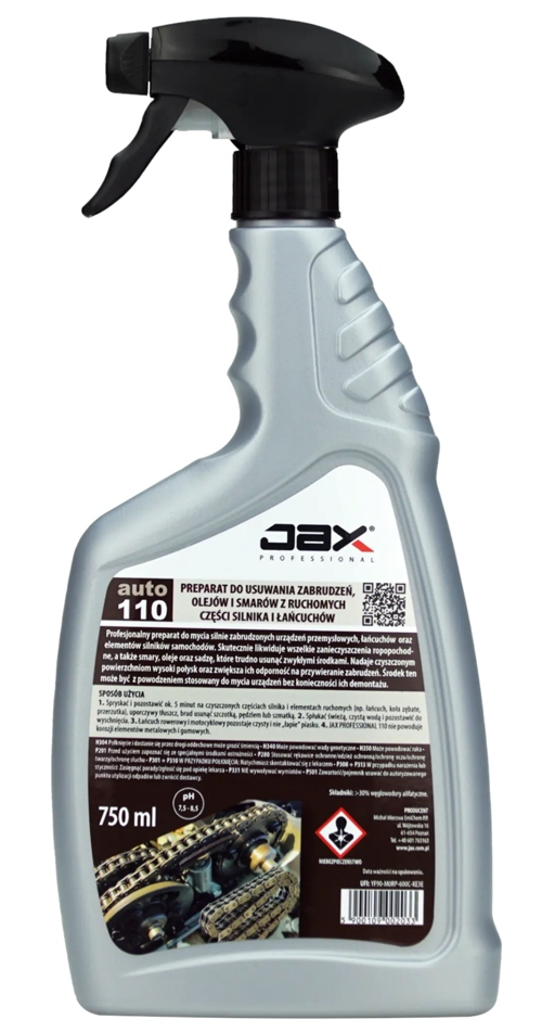 JAX Płyn do czyszczenia zabrudzień olej i smary 750ml z rozpylaczem do silnika i łańcuchów
