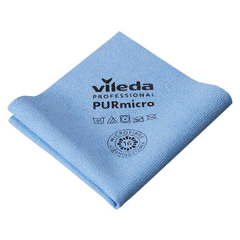 Ścierka Vileda PURmicro 38x35cm niebieska z logiem marki na białym tle