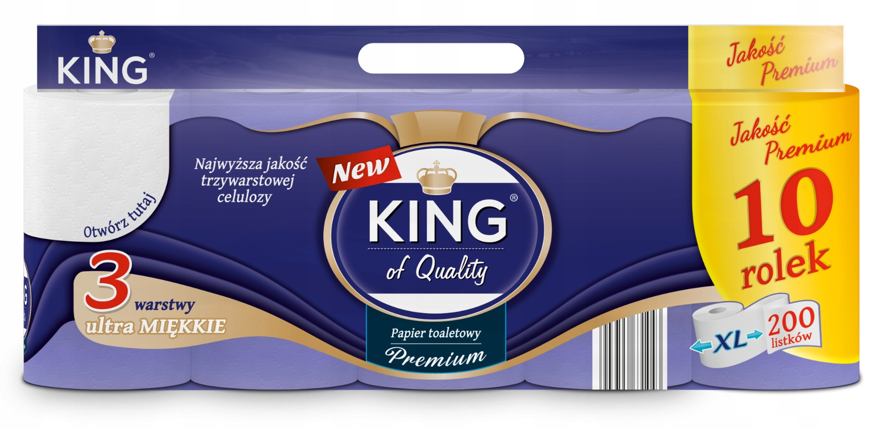 Papier toaletowy King of Quality Premium 10 rolek 3 warstwowy 200 listków XL