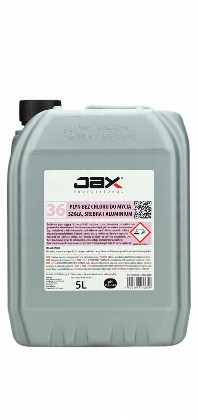 JAX płyn bez chloru do mycia szkła, srebra i aluminium 5L do zmywarek