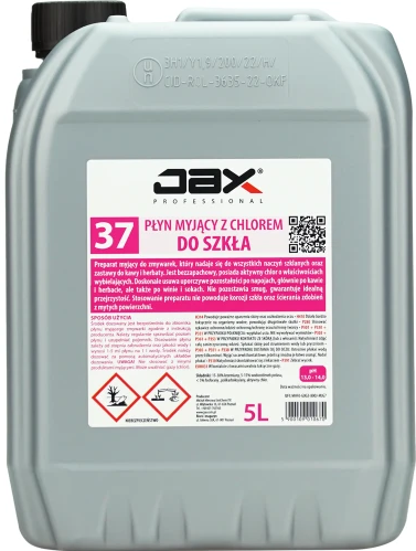 JAX Mycie SZKŁA w zmywarkach z Chlorem 5L JAX Mycie szkła w zmywarkach z chlorem 5L, kanister płynu myjącego do szyb.