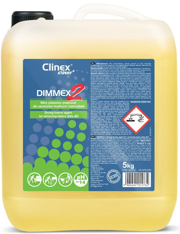 CLINEX Dimmex 2 EXSPERT+ piana aktywna do usuwania trudnych zabrudzeń 5kg kanister żółty