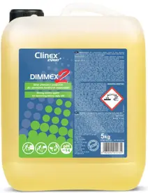 Kanister 5kg CLINEX Dimmex 2 EXPERT+ w zbliżeniu, widoczna etykieta z opisem i kodem kreskowym.