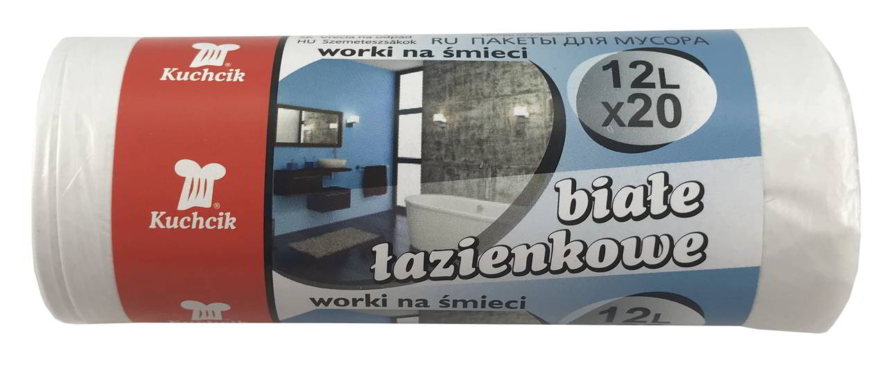 Worki na śmieci HD 12L 30/45 BIAŁE 20szt Worki na śmieci HD 12L białe łazienkowe 20 sztuk Kuchcik