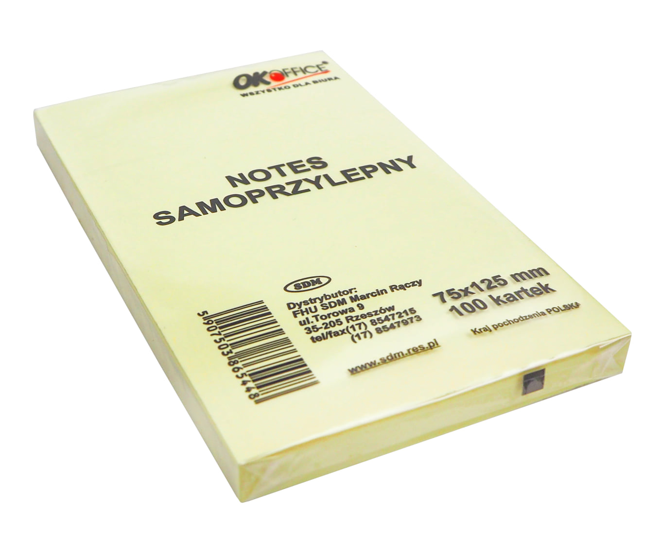 Kostka biurowa samoprzylepna OK Office 75x125mm 100 kartek żółta
