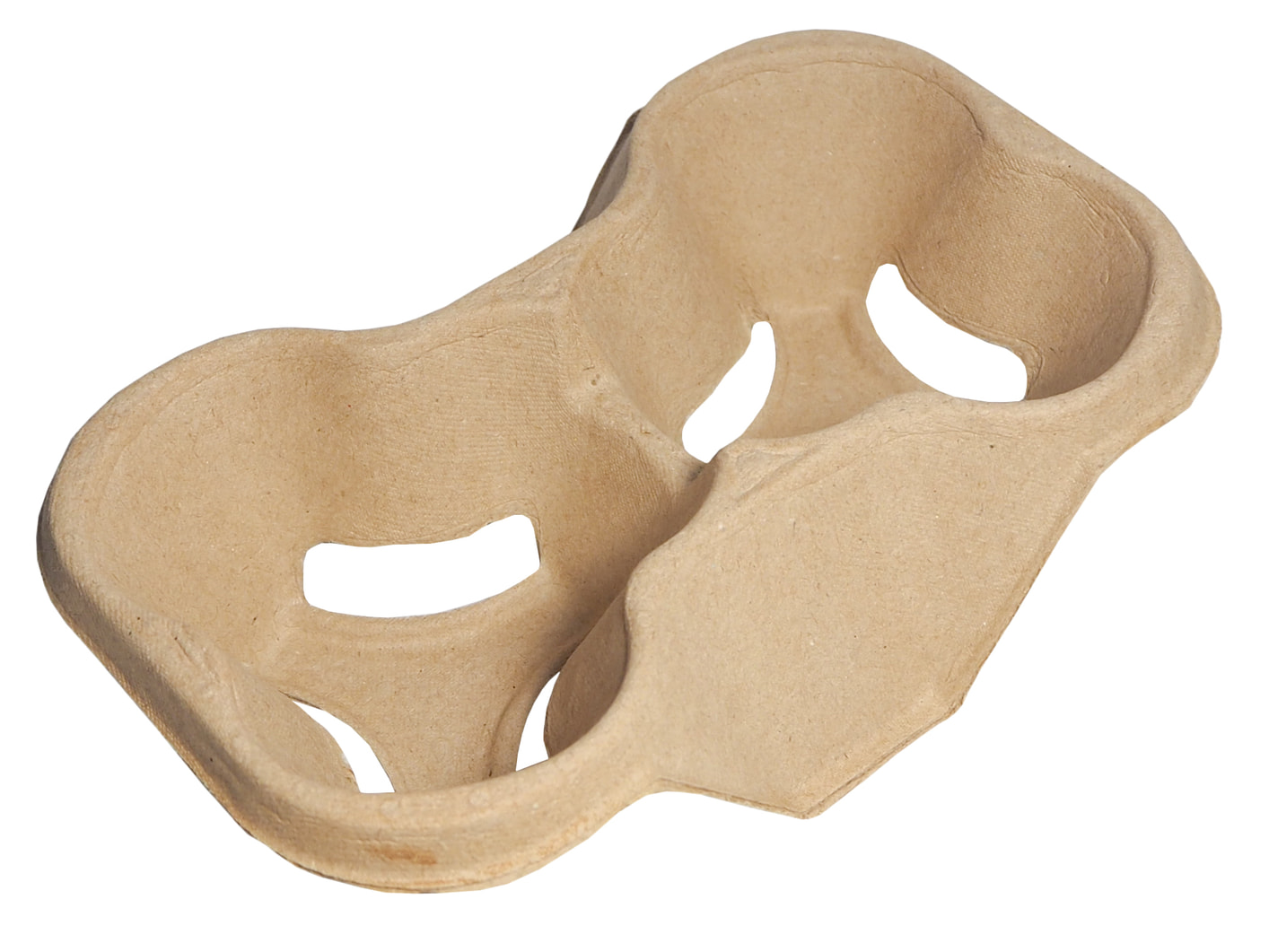 Uchwyt z masy papierowej na dwa kubki. Idealne rozwiązanie w momencie gdy trzeba przenieść większą ilość kubków z napojami gorącymi lub zimnymi. Uchwyt pasuje na kubki o pojemności: 100, 180, 250, 360, 480 ml.