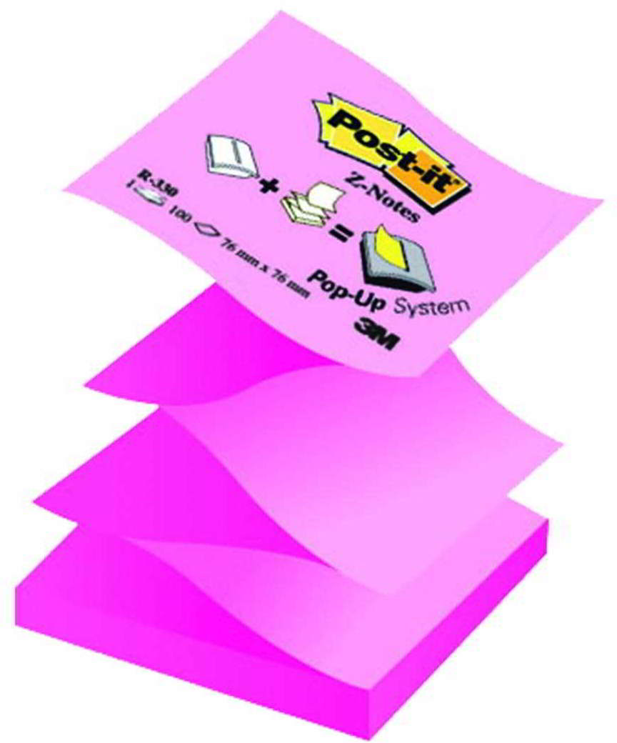 Kostka biurowa samoprzylepna Post-it Z-Notes 76x76mm różowa z etykietą producenta