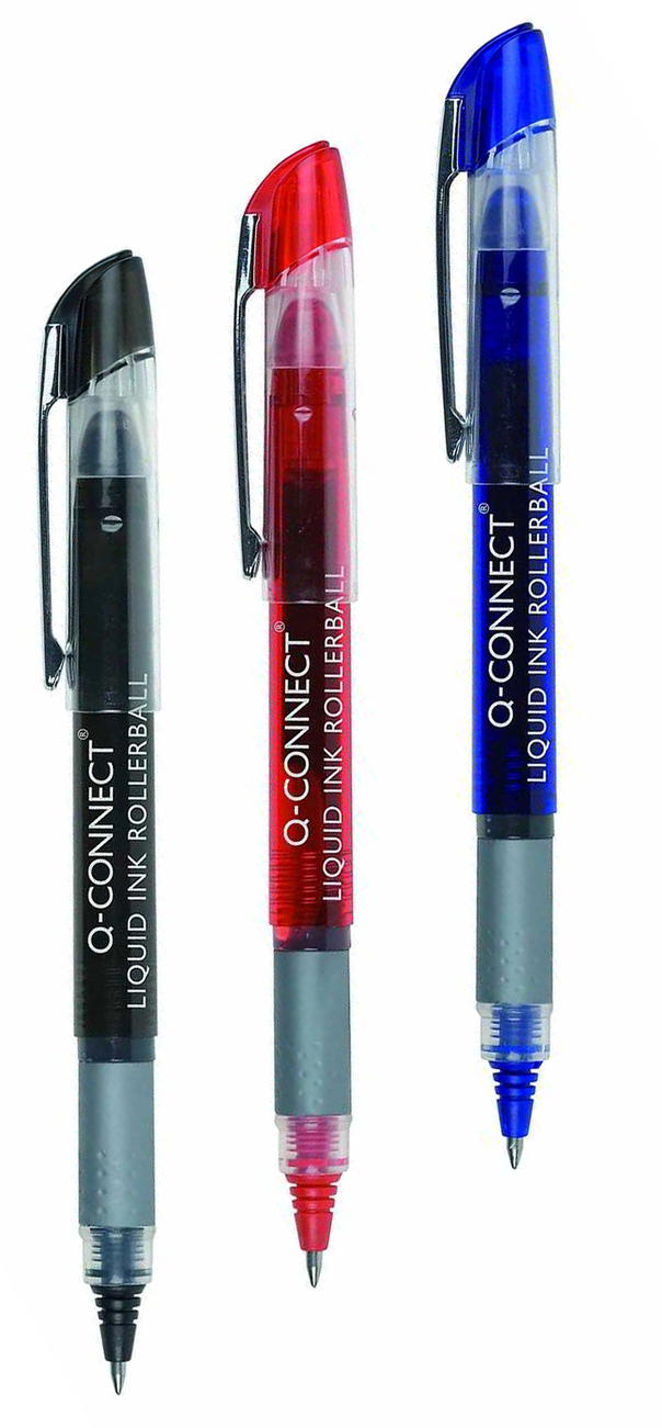 Cienkopis Q-Connect liquid ink rollerball czarny, czerwony i niebieski 0,5mm.