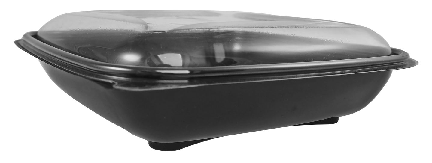 Pojemnik CRUDIPACK 370ml kwadrat 80szt RPET 160x160x47 POJ. CZARNY + POK. TRANSPARENT