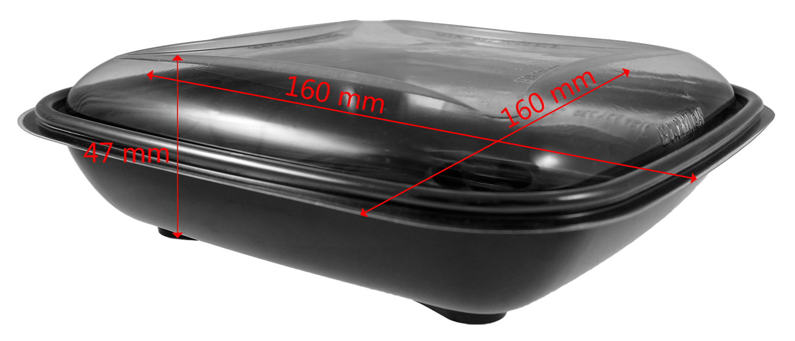 Pojemnik CRUDIPACK 370ml kwadrat 80szt RPET 160x160x47 POJ. CZARNY + POK. TRANSPARENT