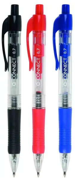 Długopis Connect, automatyczny z wymiennym wkładem. Szerokość pisania: 0,7mm. Transparentna obudowa, elementy w kolorze tuszu, profilowany klips.