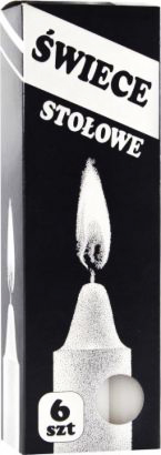 Świeca Stołowa biała 6szts1-6 Nastrojowy blask świecy, który wypełnia wnętrze migotliwym światłem, nie tylko podkreśla osobliwy klimat pomieszczenia, ale również eksponuje intymny i kameralny charakter. Stożkowa świeca barwiona w białym kolorze. Idealne zarówno do codziennego użytk...