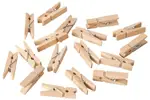 Mini klamerki wykonane z naturalnego drewna. Doskonałe do wykonywania dekoracji metodą scrapbooking i innych rękodzieł.

Wymiary: Wysokość: 3,5cm  Waga: 1,4g. Opakowanie zawiera 100 szt.