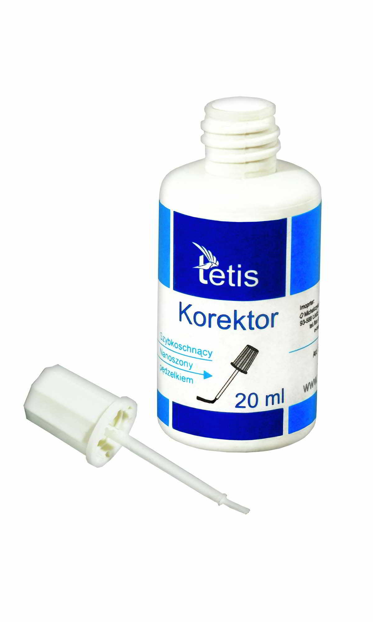 Korektor Tetis 20ml z pędzelkiem, szybkoschnący do papieru