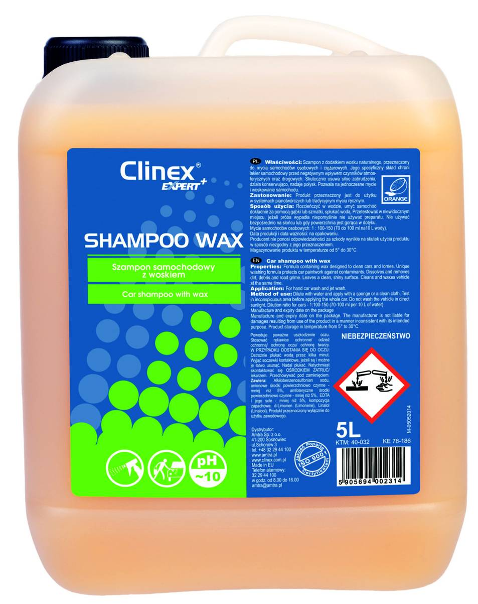 Clinex Shampoo Wax 5L szampon samochodowy z woskiem naturalnym w kanisterze.