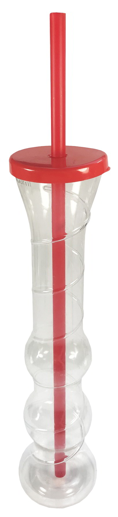 Kubek SHAKE 450ml przezroczysty z czerwoną pokrywką i rurką do picia