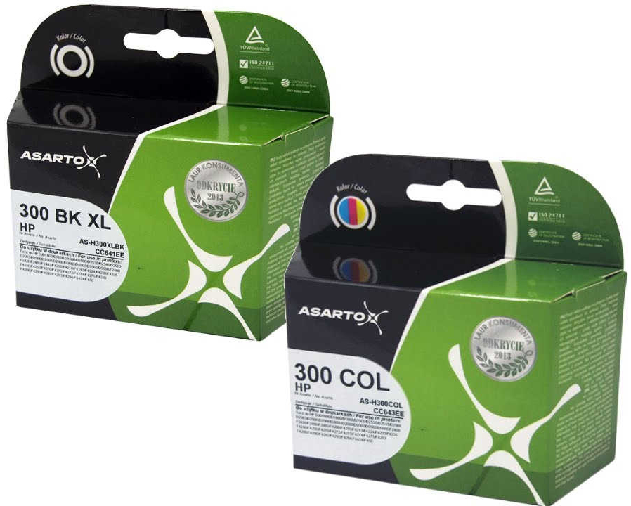 Tusz HP 300 XL color ASARTOX w zielonym opakowaniu, zamiennik do drukarek HP.